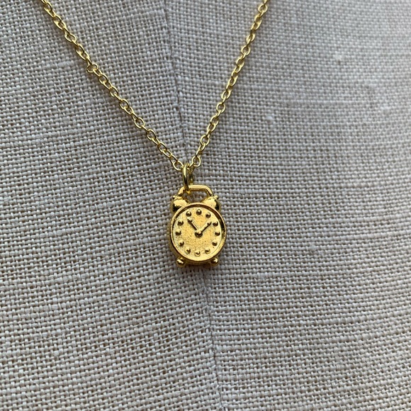 NWT Sterling Silver Plated Gold Tone Chain & Alarm Clock Charm Necklace - Picture 7 of 10
